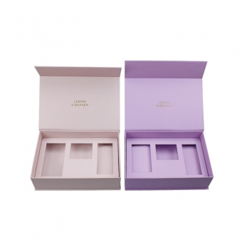 custom clamshell pink gift box with gold foil stamp logo