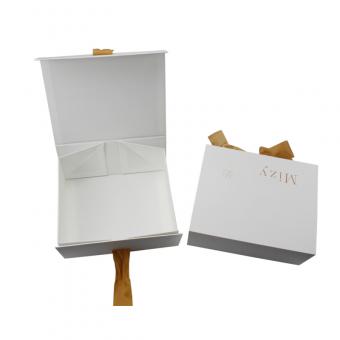 White Folded Storage Cloth Box With Ribbon